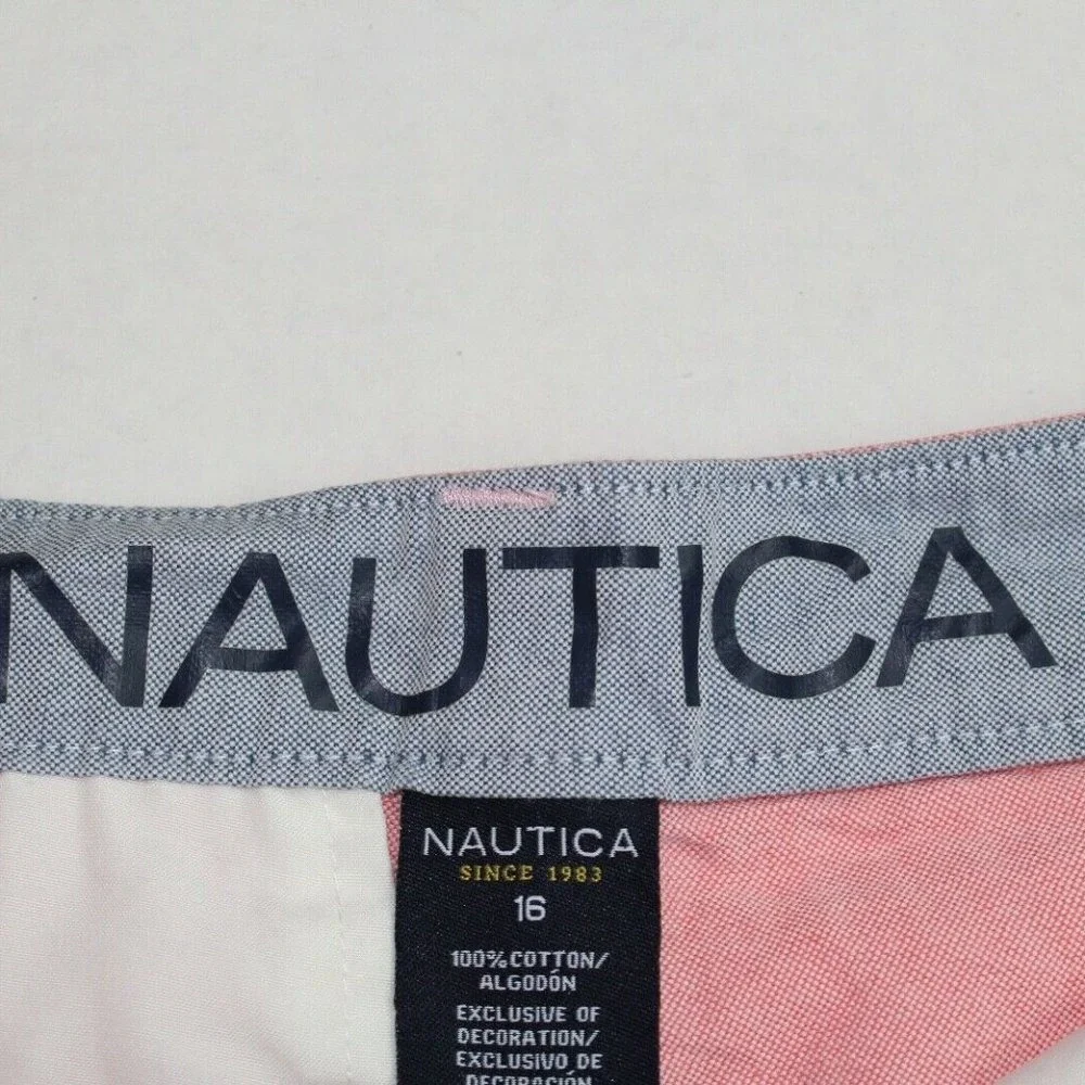 Nautica Boys 16 Pink Orange Flat Front Chino Shorts‎ Preppy Cotton Casual